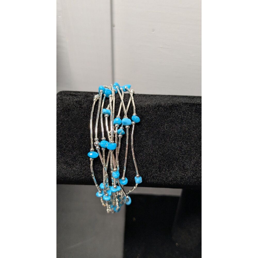 Blue Sleeping Beauty Turquoise Liquid Silver Bracelet 8”